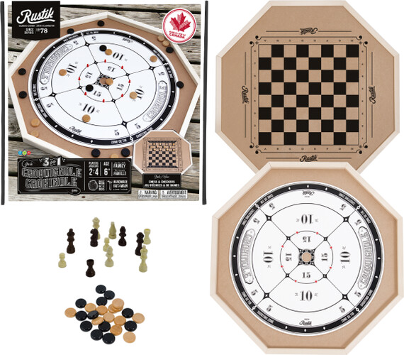 Rustik croquignole deluxe 3-en-1 croquignole / jeu de dames / échecs 061404311352