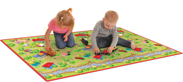 PlaSmart Tapis de jeu routes de ville et train réversible 78x46" 199x118cm 827169000685