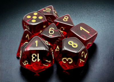 Chessex Dés d&d 7pc Lab Dice - Translucides cramoisis avec chiffres dorés (d6 bonus) 601982040048