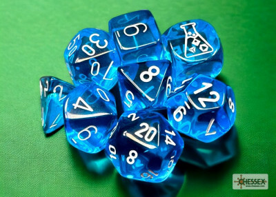 Chessex Dés d&d 7pc Lab Dice - Translucides bleu tropical avec chiffres blancs (d6 bonus) 601982040499