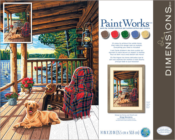 Dimensions PaintWorks Peinture à numéro Véranda de la cabane en bois rond 14x20" 91674 088677916749
