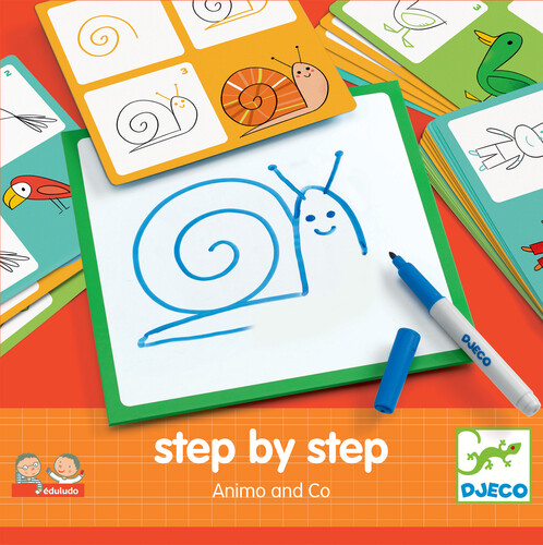 Djeco Eduludo dessin step by step animaux (fr/en) apprendre à dessiner étape par étape 3070900083196