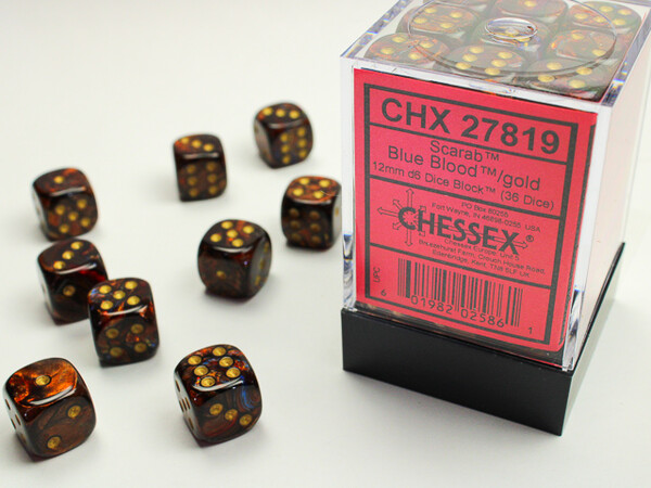 Chessex Dés 36d6 12mm scarab Blue Blood/doré (36 x d6) 601982025861