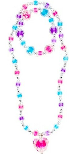 Creative Education Bijou I Heart You Necklace & Bracelet Set, multi pink+blue+lilac 771877860300