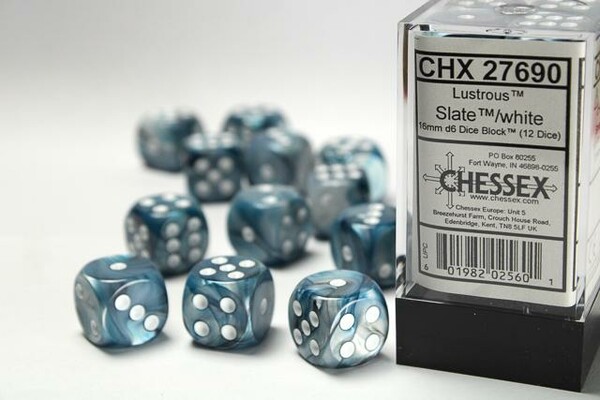 Chessex Dés 12d6 Lustrous ardoise avec points blancs (12 x d6) 601982025601