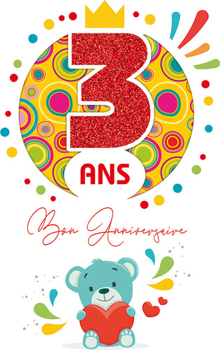 Cart'image Éditions Carte de fête 3 ans Bon anniversaire - Ourson - avec texte CDAG003