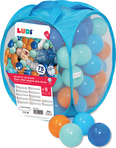 LUDI LUDI - Balles de plastique bleues (75) avec sac refermable, pour piscine à balles 3550839927940