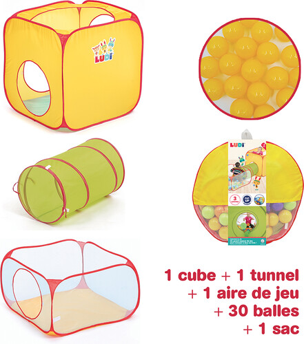 LUDI LUDI - Parcours de jeu Pop-up avec 30 balles de plastique, tente, tunnel, piscine à balles 3550833901007