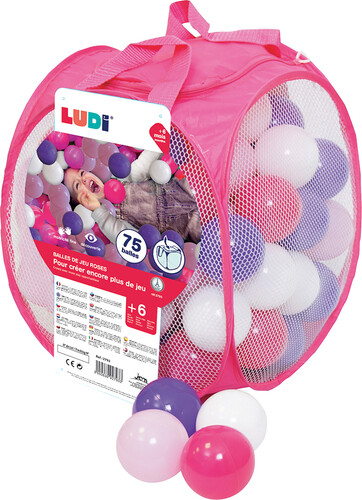 LUDI LUDI - Balles de plastique roses (75) avec sac refermable, pour piscine à balles 3550839927933