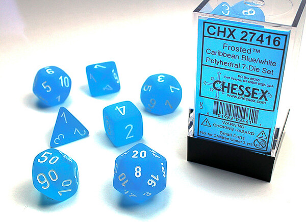 Chessex Dés d&d 7pc bleu des Caraibes avec chiffres blancs (d4, d6, d8, 2 x d10, d12, d20) 601982024611