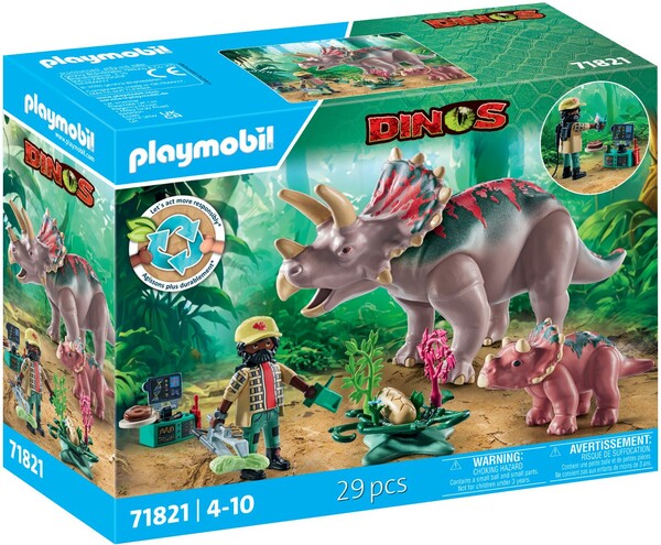 Playmobil Playmobil 71821 Triceratop avec bebe, oeuf et explorateur 4008789718211