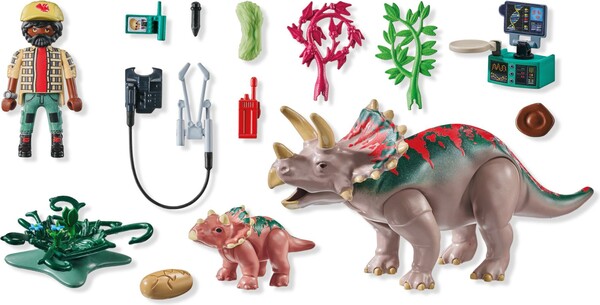 Playmobil Playmobil 71821 Triceratop avec bebe, oeuf et explorateur 4008789718211