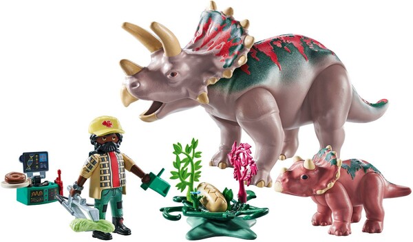 Playmobil Playmobil 71821 Triceratop avec bebe, oeuf et explorateur 4008789718211