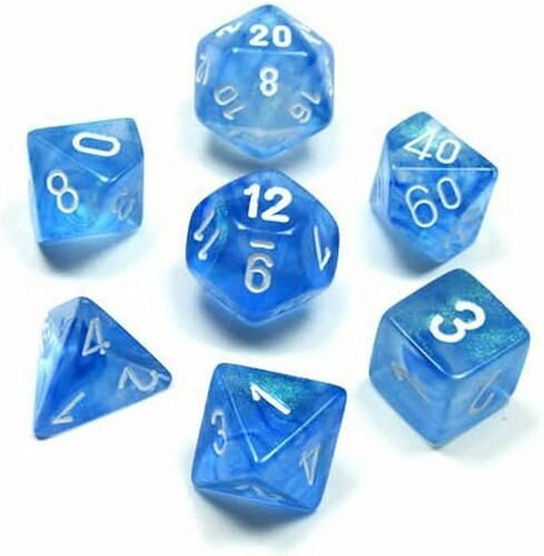 Chessex Dés d&d 7pc Borealis bleu ciel avec chiffres blancs (d4, d6, d8, 2 x d10, d12, d20) 601982024680