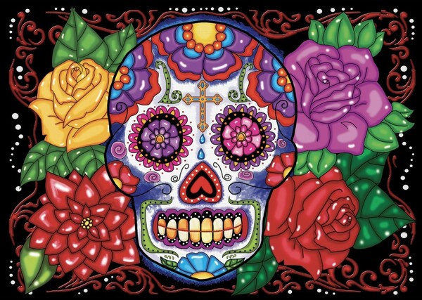 Jacarou Broderie diamant Crâne en fleurs / flower skull 034966227058