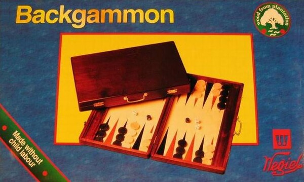 Węgiel (Wegiel) Backgammon / jacquet en bois pliant moyen, carte du monde 15x10x2" 
