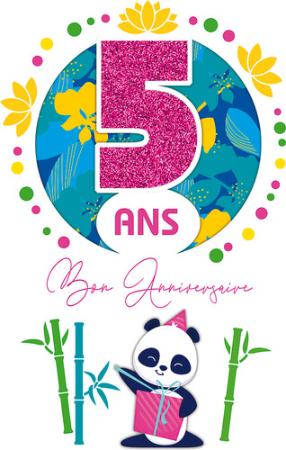Cart'image Éditions Carte de fête 5 ans Bon anniversaire - Panda - avec texte CDAG005