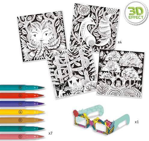 Djeco Feutres pinceaux Coloriage 3D Forêt fantastique (fr/en) 3070900086524