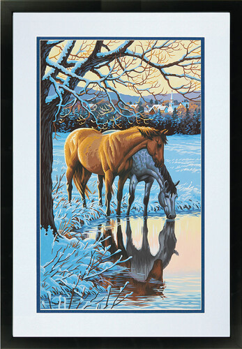 Dimensions PaintWorks Peinture à numéro Chevaux réflections sur l'eau 20x14" 91492 088677914929