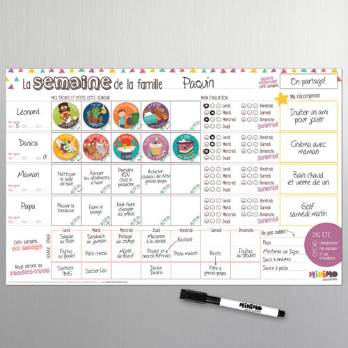 Minimo Organisateur familial Une semaine à la fois - Vertical (Tableau aimanté + crayon) 628110966216