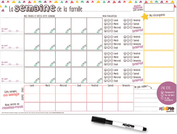 Minimo Organisateur familial Une semaine à la fois - Vertical (Tableau aimanté + crayon) 628110966216