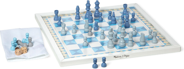 Melissa & Doug Jeu d'échecs et parcheesi (pachisi) en bois bleu Melissa & Doug 30390 000772303903