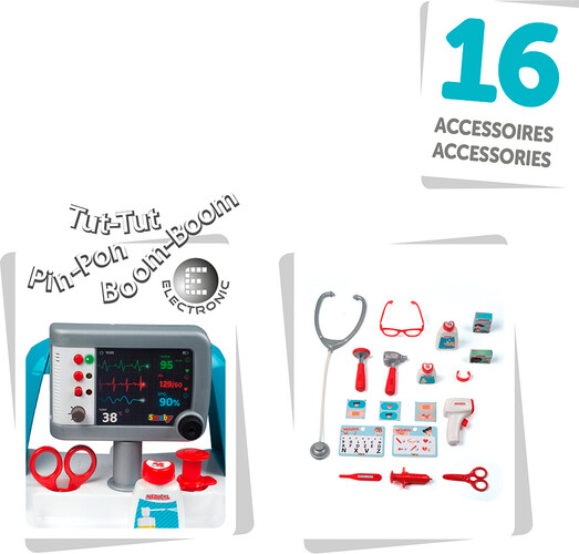 Smoby Chariot médical électronique avec 16 accessoires 3032163402077