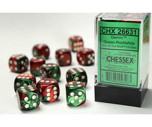 Chessex Dés 12d6 16mm Gemini vert/rouge avec points blancs 601982023263