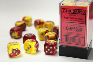 Chessex Dés 12d6 16mm Gemini rouge/jaune avec points argentés 601982023386