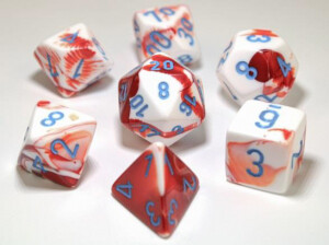 Chessex Dés d&d 7pc Lab dice Gemini Rouge et Blanc avec chiffres bleus 601982019389