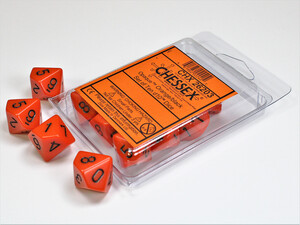 Chessex Dés 10d10 opaques orange avec chiffres noirs (10 x d10) 601982022402