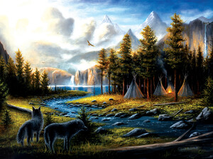 SunsOut Casse-tête 1000 Loups et camp dans la forêt (Living Wild) SunsOut 55176 796780551763