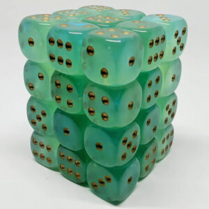 Chessex Dés 36d6 12mm Borealis Luminary - Vert pâle avec picots dorés 601982031664