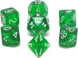 Chessex Dés d&d 7pc transparents vert avec chiffres blancs (d4, d6, d8, 2 x d10, d12, d20) 601982009939