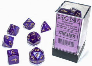 Chessex Dés d&d 7pc Borealis Luminary Violet Royal avec chiffres dorés (d4, d6, d8, 2 x d10, d12, d20) 601982031602