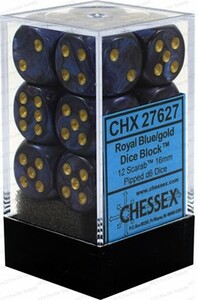 Chessex Dés 12d6 16mm Scarab bleu royal avec points dorés 601982025298
