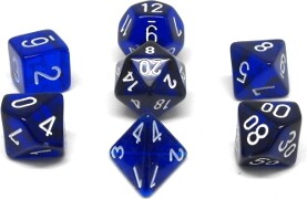 Chessex Dés d&d 7pc transparents bleu avec chiffres blancs (d4, d6, d8, 2 x d10, d12, d20) 601982009946