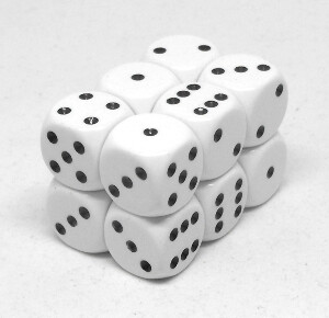 Chessex Dés 12d6 16mm opaques blanc points noires 601982021481