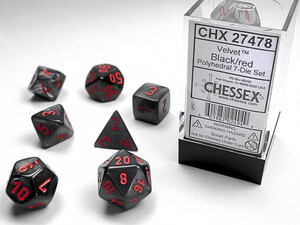 Chessex Dés d&d 7pc Velvet noir avec chiffres rouges (d4, d6, d8, 2 x d10, d12, d20) 601982024949