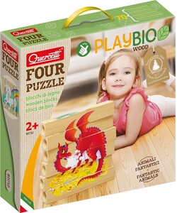 Quercetti Casse-tête Play bio - casse-tête en bois : animaux fantastiques - 4 pz (fr/en) 8007905807101