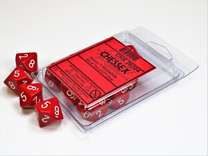 Chessex Dés 10d10 opaques rouges avec chiffres blancs (10 x d10) 601982022419