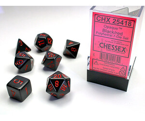 Chessex Dés d&d 7pc opaques noir avec chiffres rouges (d4, d6, d8, 2 x d10, d12, d20) 601982021344