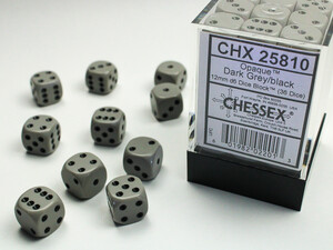 Chessex Dés 36d6 12mm opaque gris avec points noirs 601982022013