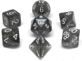 Chessex Dés d&d 7pc transparents fumée avec chiffres blancs (d4, d6, d8, 2 x d10, d12, d20) 601982009960