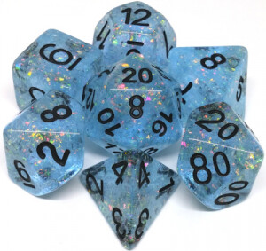 Metallic Dice Games Dés d&d 7pc flash bleutés avec chiffres noirs (d4, d6, d8, 2 x d10, d12, d20) 680599383878