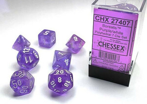 Chessex Dés d&d 7pc borealis purple w/white (d4, d6, d8, 2 x d10, d12, d20) 601982024567