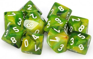 Chessex Dés 10d10 fantome vert/ blanc (10 x d10) 