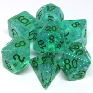 Metallic Dice Games Dés d&d 7pc flash verdeâtres avec chiffres noirs (d4, d6, d8, 2 x d10, d12, d20) 680599383908