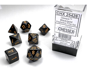 Chessex Dés d&d 7pc opaques noir avec chiffres dorés (d4, d6, d8, 2 x d10, d12, d20) 601982021382