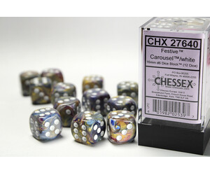 Chessex Dés 12d6 16mm Festive Carousel avec points blancs 601982025397